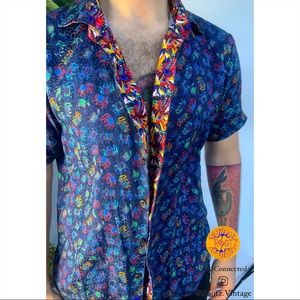 Vintage Robert Graham Blue Elephant Print Shirt